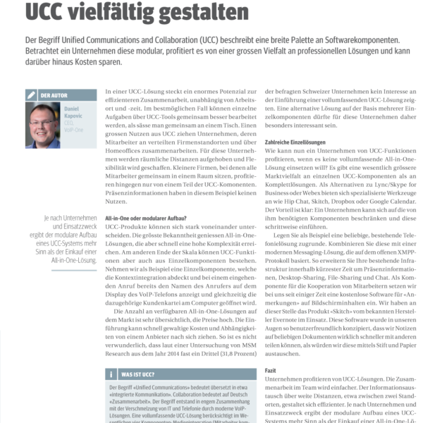 netzwoche.ch Magazin - 03/2016 - Focus UCC - VoIP-One